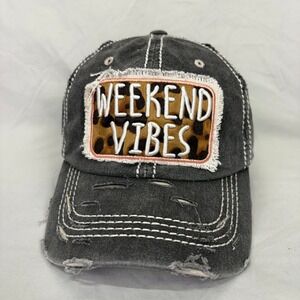 4350 District Baseball Hat Weekend Vibes Womens OS Grey Leopard Distressed